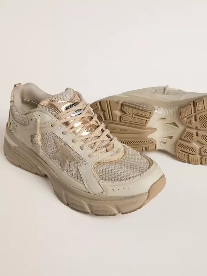 Lightstar para hombre en piel gris paloma y malla con estrella de TPU beige Lightstar para hombre en piel gris paloma y malla con estrella de TPU beige