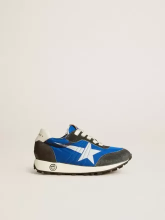 Marathon Junior en nailon azul con estrella estampada y lengüeta de cuero en el talón Marathon Junior en nailon azul con estrella estampada y lengüeta de cuero en el talón