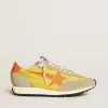 Marathon para hombre con parte superior de nailon amarillo y estrella naranja Marathon para hombre con parte superior de nailon amarillo y estrella naranja