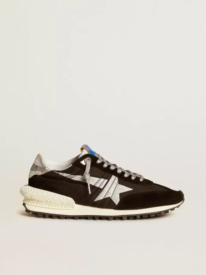 Marathon para hombre con parte superior de nailon ripstop negro y estrella plateada Marathon para hombre con parte superior de nailon ripstop negro y estrella plateada