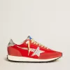 Marathon para hombre con parte superior de nailon rojo y estrella plateada Marathon para hombre con parte superior de nailon rojo y estrella plateada