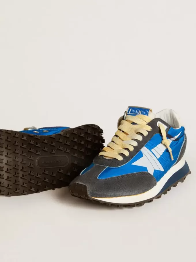 Marathon para mujer con parte superior de nailon azul y estrella blanca Marathon para mujer con parte superior de nailon azul y estrella blanca