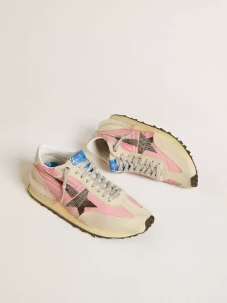 Marathon para hombre en nailon rosa y ante dorado con estrella estampada en negro