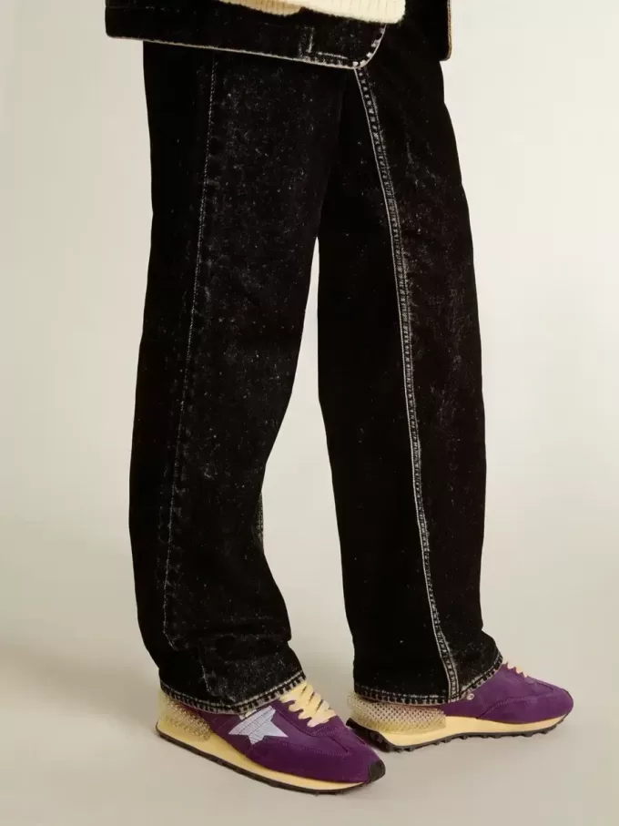 Maratón para mujer con parte superior de nailon morado y estrella blanca Maratón para mujer con parte superior de nailon morado y estrella blanca