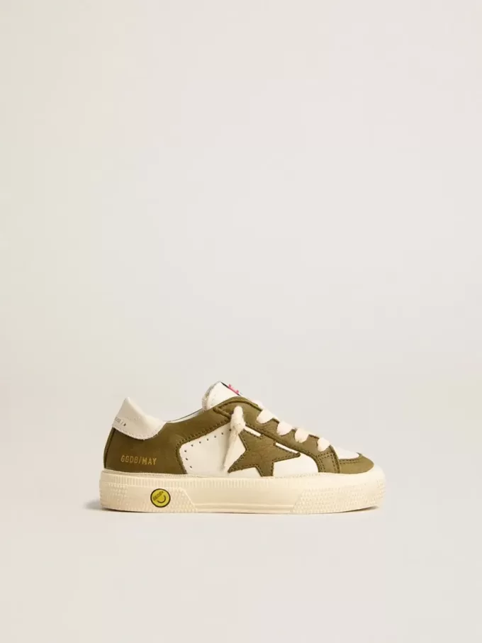 May Junior en cuero blanco y verde militar