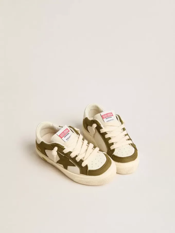May Junior en cuero blanco y verde militar