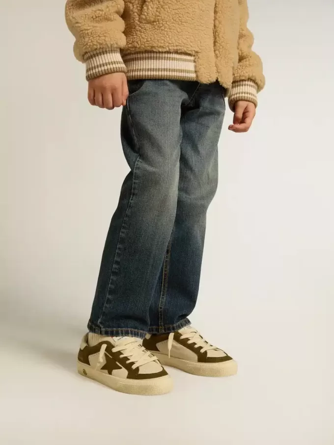 May Junior en cuero blanco y verde militar