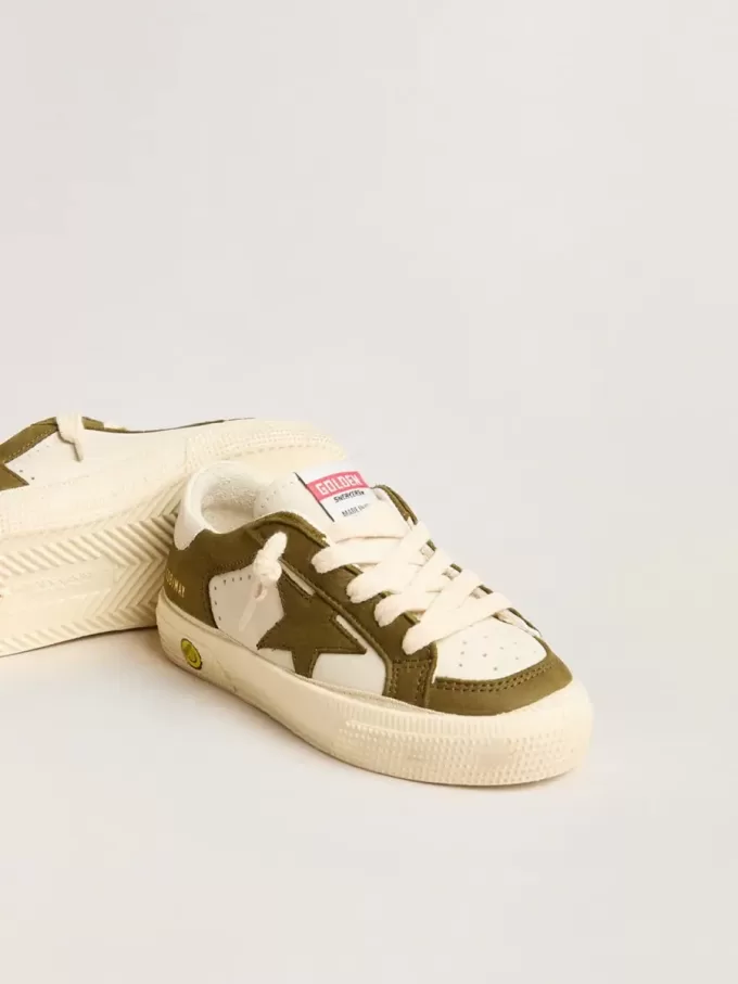 May Junior en cuero blanco y verde militar
