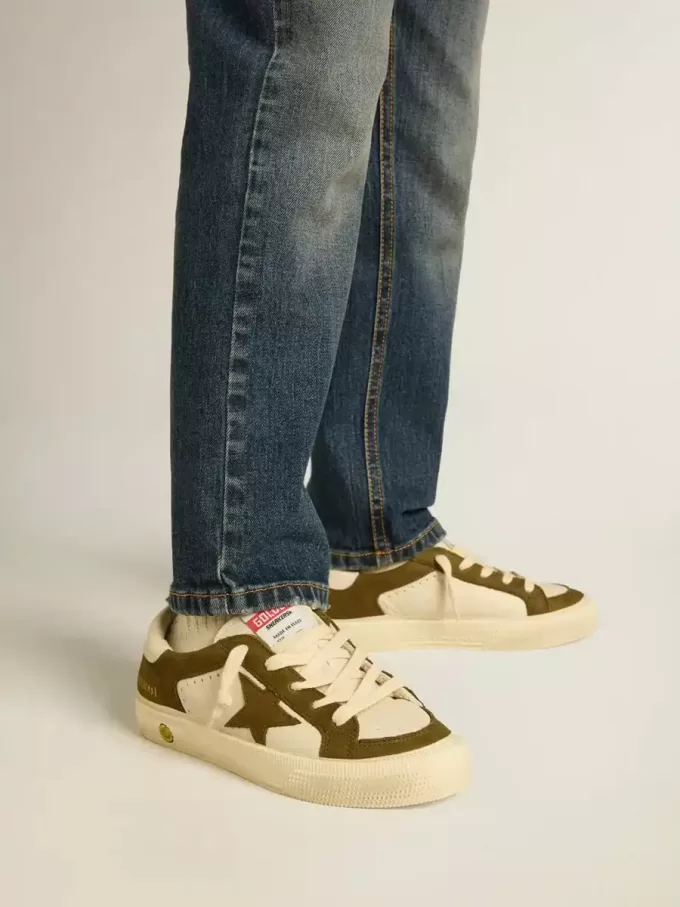 May Junior en cuero blanco y verde militar