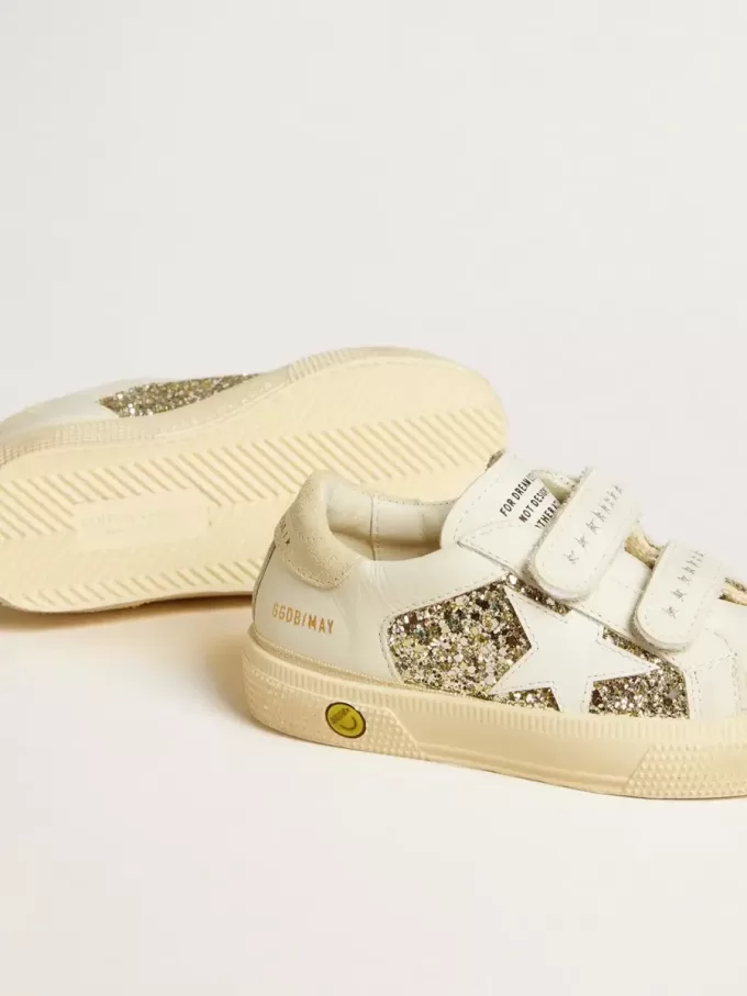 May Teen en piel blanca y purpurina dorada con estrella de piel blanca May Teen en piel blanca y purpurina dorada con estrella de piel blanca