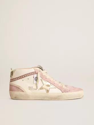 Mid Star con estrella de cuero dorado y detalle de ante rosa con perlas