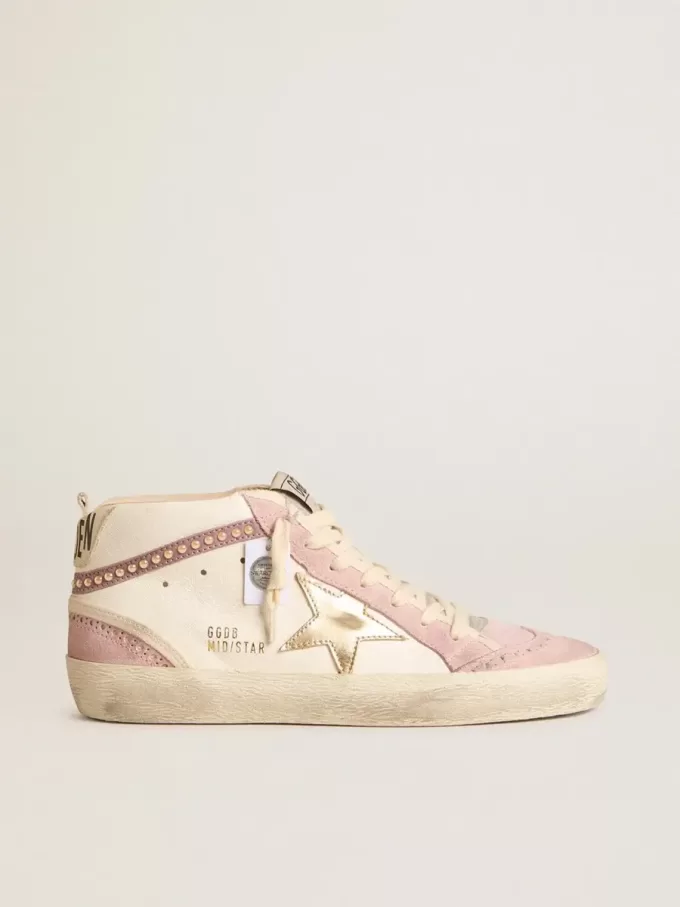 Mid Star con estrella de cuero dorado y detalle de ante rosa con perlas
