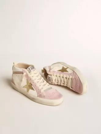 Mid Star con estrella de cuero dorado y detalle de ante rosa con perlas