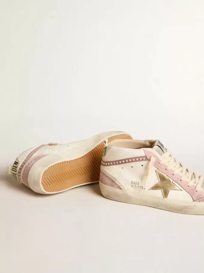 Mid Star con estrella de cuero dorado y detalle de ante rosa con perlas