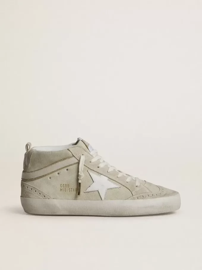Mid Star en ante gris claro con estrella de cuero blanco Mid Star en ante gris claro con estrella de cuero blanco