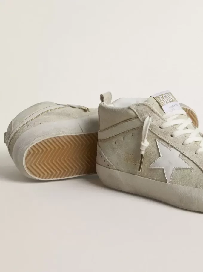 Mid Star en ante gris claro con estrella de cuero blanco Mid Star en ante gris claro con estrella de cuero blanco