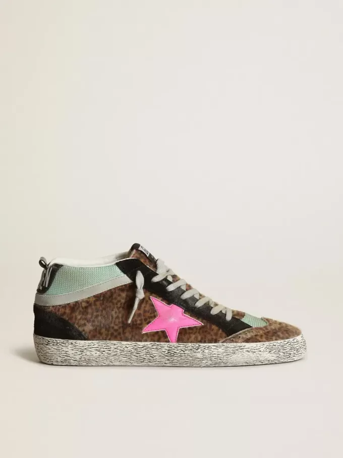 Mid Star en piel de potro con estampado de leopardo y estrella de cuero fucsia Mid Star en piel de potro con estampado de leopardo y estrella de cuero fucsia