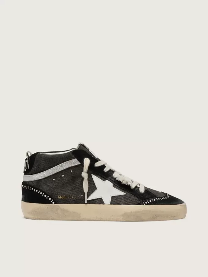 Mid Star LTD en denim negro con inserciones de ante y cristales Swarovski Mid Star LTD en denim negro con inserciones de ante y cristales Swarovski