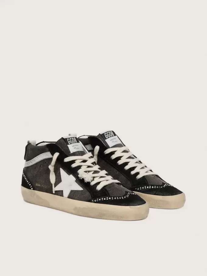 Mid Star LTD en denim negro con inserciones de ante y cristales Swarovski Mid Star LTD en denim negro con inserciones de ante y cristales Swarovski
