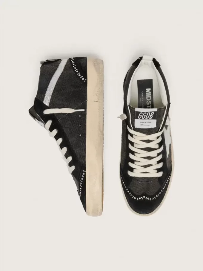 Mid Star LTD en denim negro con inserciones de ante y cristales Swarovski Mid Star LTD en denim negro con inserciones de ante y cristales Swarovski