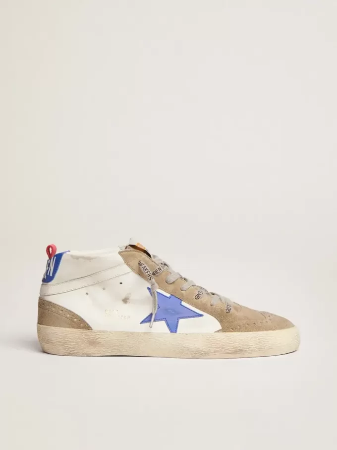Mid Star para hombre con estrella de cuero azul e inserciones de ante gris paloma Mid Star para hombre con estrella de cuero azul e inserciones de ante gris paloma