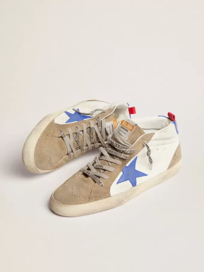 Mid Star para hombre con estrella de cuero azul e inserciones de ante gris paloma Mid Star para hombre con estrella de cuero azul e inserciones de ante gris paloma