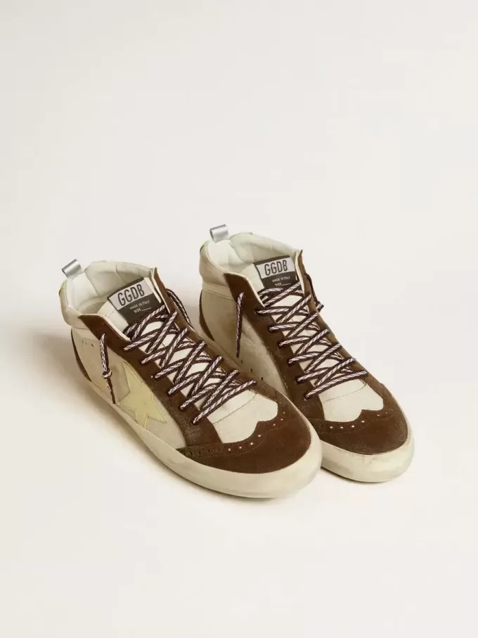 Mid Star para hombre en beige brillante con estrella de ante amarillo y detalle de algodón Mid Star para hombre en beige brillante con estrella de ante amarillo y detalle de algodón