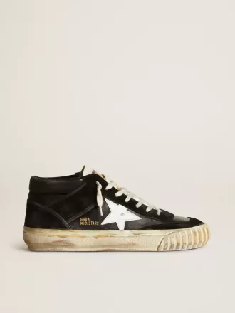 Mid Star para hombre en napa negra y ante con estrella de cuero blanco