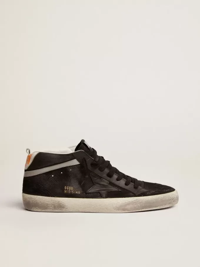 Mid Star para hombre en nubuck con estrella de cuero negro y detalle plateado