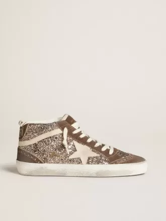 Mid Star para mujer con purpurina, estrella de ante perlado e inserciones de ante marrón