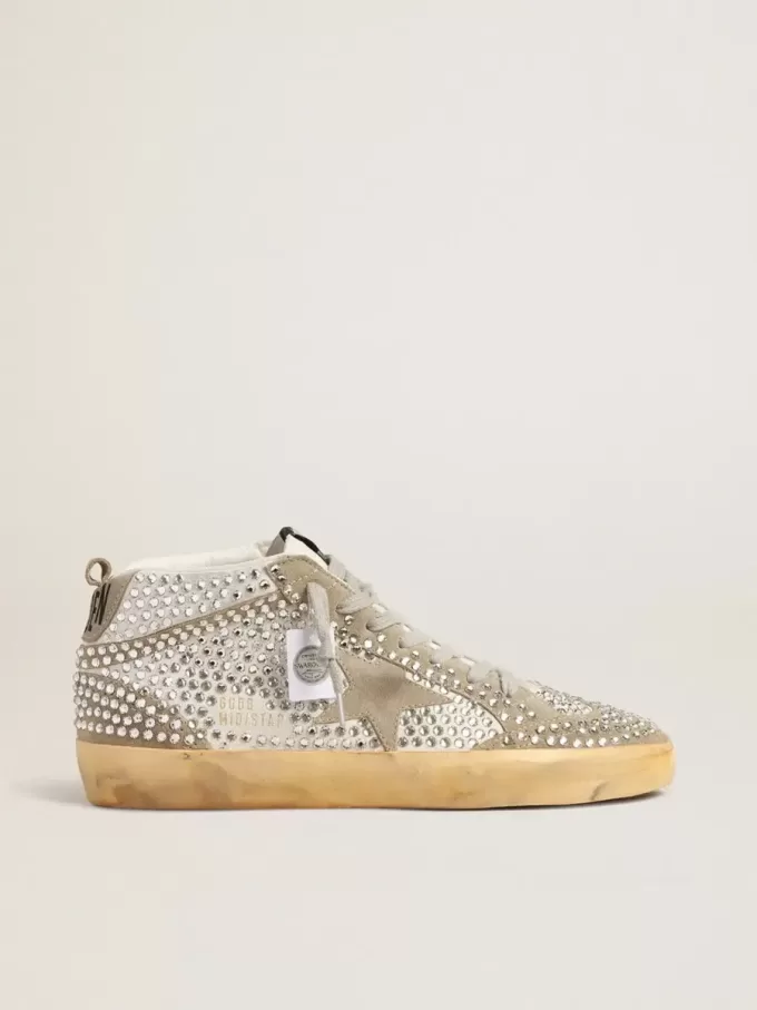 Mid Star para mujer en ante blanco y gris paloma con cristales Swarovski Mid Star para mujer en ante blanco y gris paloma con cristales Swarovski