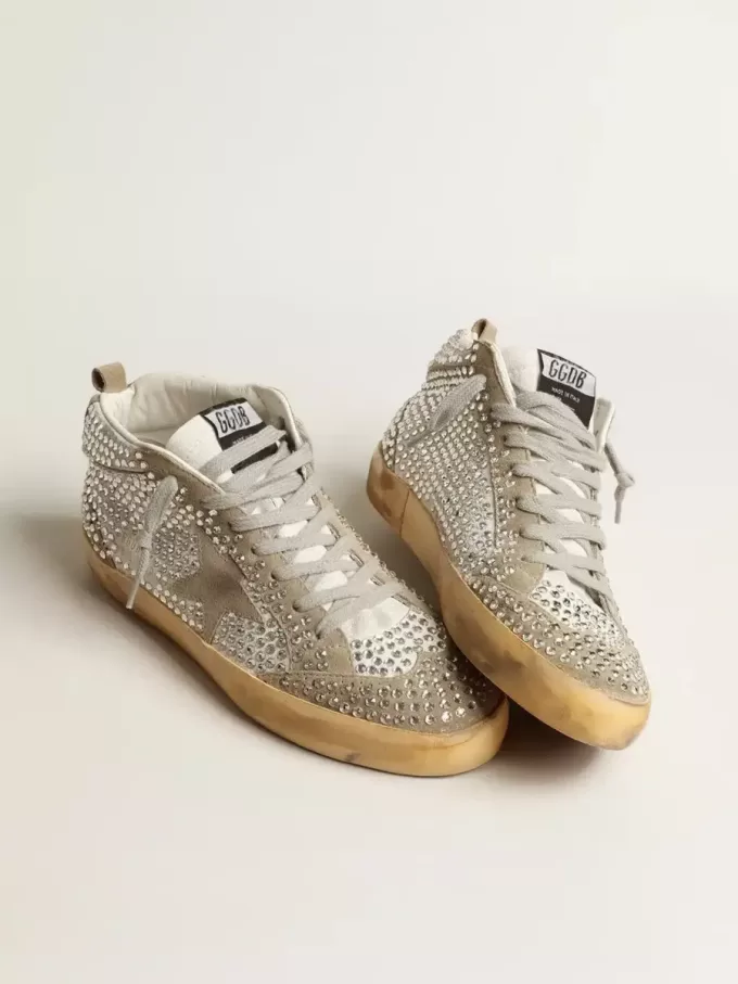 Mid Star para mujer en ante blanco y gris paloma con cristales Swarovski Mid Star para mujer en ante blanco y gris paloma con cristales Swarovski