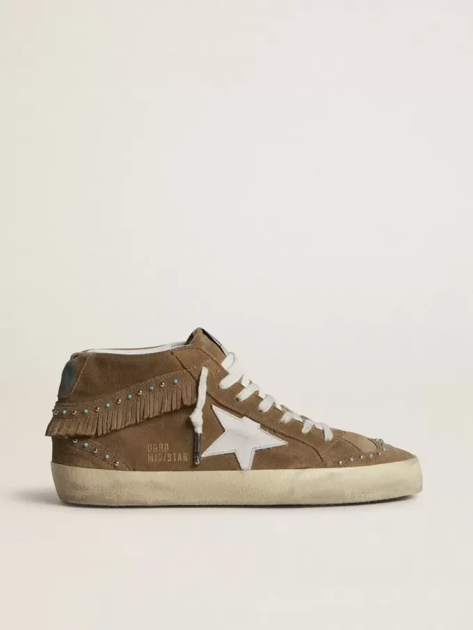 Mid Star para mujer en ante color tabaco con flecos y tachuelas Mid Star para mujer en ante color tabaco con flecos y tachuelas