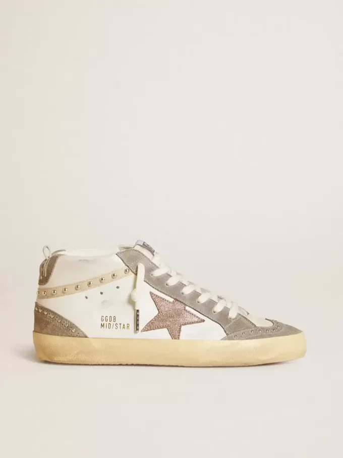 Mid Star para mujer en napa y ante con estrella de piel metalizada marrón claro. Mid Star para mujer en napa y ante con estrella de piel metalizada marrón claro.