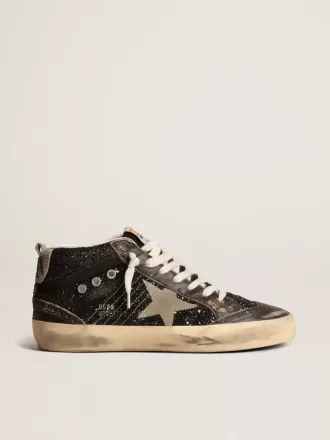 Mid Star para mujer en negro brillante con estrella y lengüeta en el talón de ante gris paloma Mid Star para mujer en negro brillante con estrella y lengüeta en el talón de ante gris paloma
