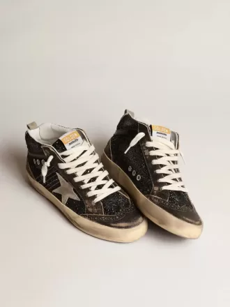 Mid Star para mujer en negro brillante con estrella y lengüeta en el talón de ante gris paloma Mid Star para mujer en negro brillante con estrella y lengüeta en el talón de ante gris paloma