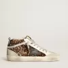 Mid Star para mujer en piel de potro con estampado de leopardo y estrella negra Mid Star para mujer en piel de potro con estampado de leopardo y estrella negra