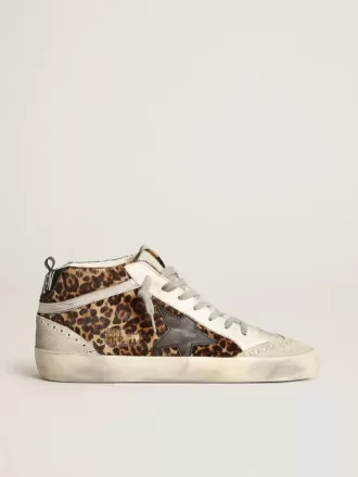 Mid Star para mujer en piel de potro con estampado de leopardo y estrella negra Mid Star para mujer en piel de potro con estampado de leopardo y estrella negra