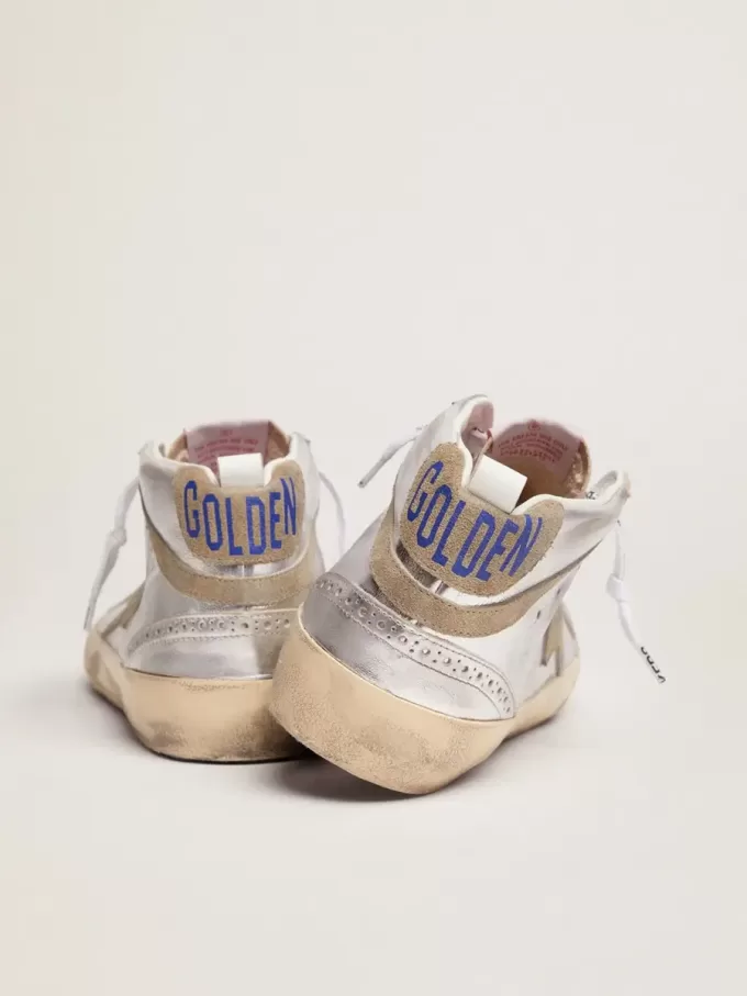 Mid Star para mujer en piel laminada plateada con estrella gris paloma Mid Star para mujer en piel laminada plateada con estrella gris paloma