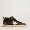 Mid Star para mujer en piel negra con estrella de piel metalizada plateada Mid Star para mujer en piel negra con estrella de piel metalizada plateada
