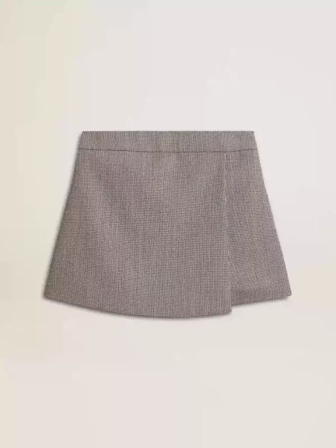 Mini shorts grises de mujer en lana con estampado de pata de gallo Mini shorts grises de mujer en lana con estampado de pata de gallo