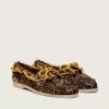 Mocasines Cruise para mujer en piel de potro con estampado de leopardo y cordones amarillos de senderismo