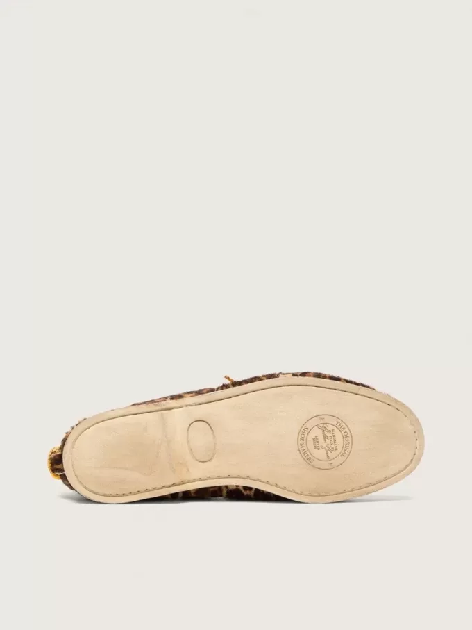 Mocasines Cruise para mujer en piel de potro con estampado de leopardo y cordones amarillos de senderismo