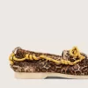 Mocasines Cruise para mujer en piel de potro con estampado de leopardo y cordones amarillos de senderismo