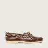 Mocasines Cruise para mujer en piel marrón oscuro brillante con cordones de senderismo gris paloma Mocasines Cruise para mujer en piel marrón oscuro brillante con cordones de senderismo gris paloma