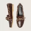 Mocasines Cruise para mujer en piel marrón oscuro brillante con cordones de senderismo gris paloma Mocasines Cruise para mujer en piel marrón oscuro brillante con cordones de senderismo gris paloma