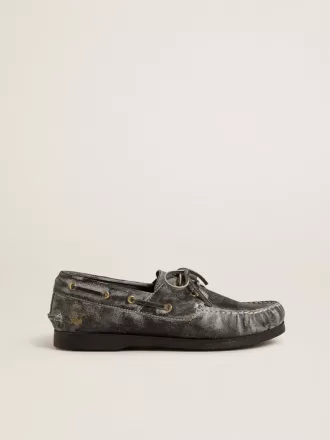 Mocasines Cruise Teen en piel negra con efecto desgastado