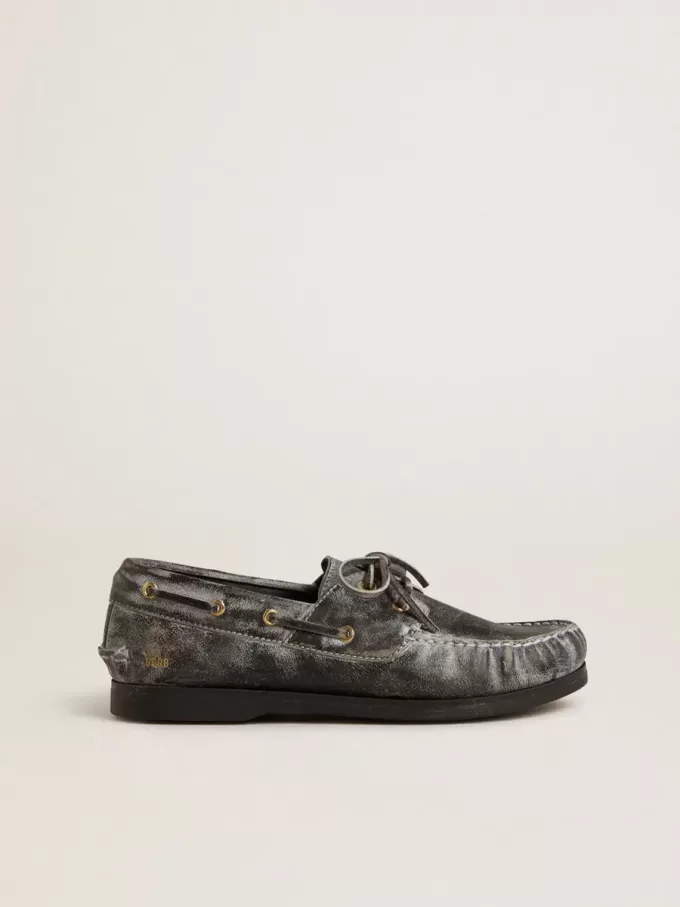 Mocasines Cruise Teen en piel negra con efecto desgastado