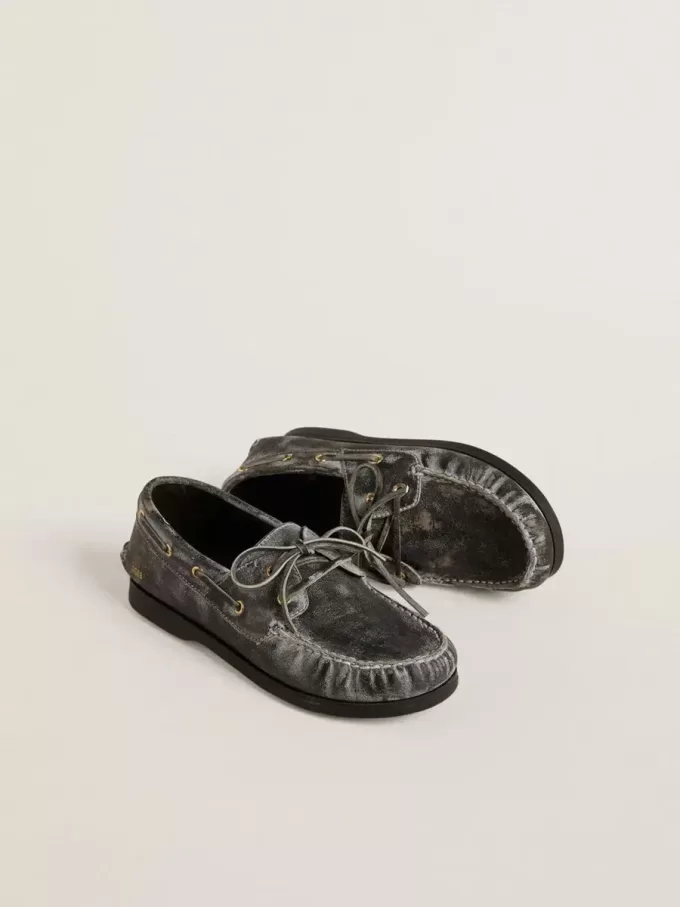 Mocasines Cruise Teen en piel negra con efecto desgastado