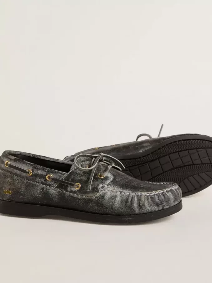 Mocasines Cruise Teen en piel negra con efecto desgastado